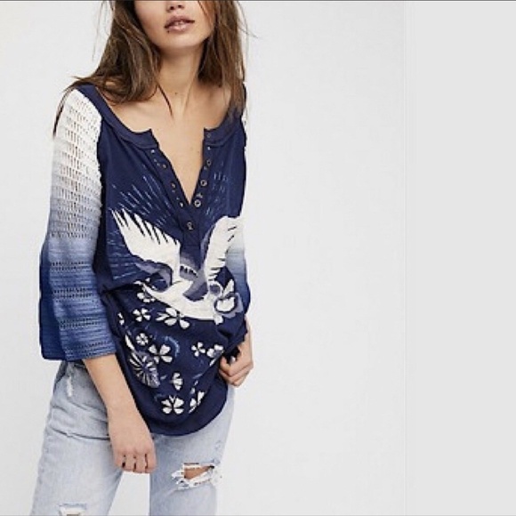 FREE PEOPLE Tranquility Tee Navy Blue Top - size XS - Picture 5 of 8